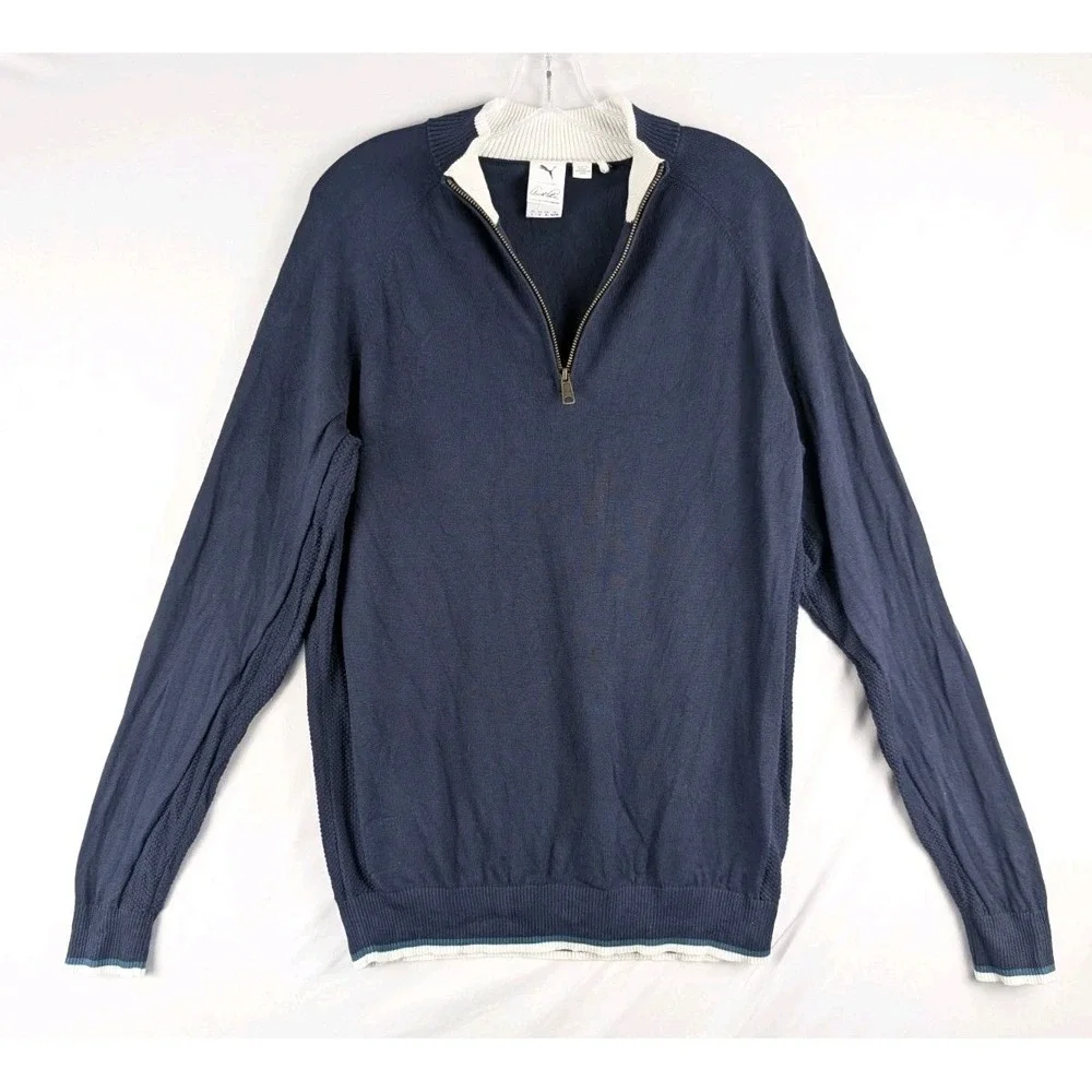PUMA Arnold Palmer AP Knit 1/4 Zip Large Navy Blue Golf Sweater Pullover